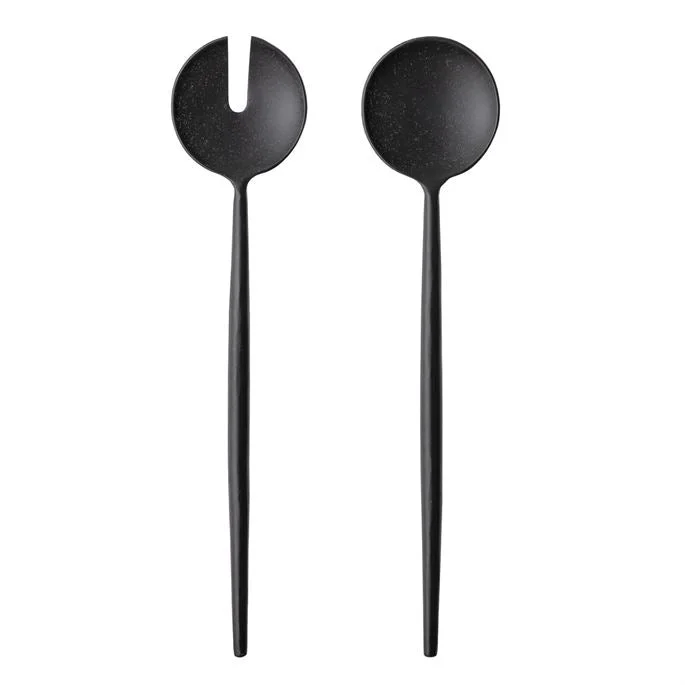 Salad Servers, Matte Black, Set of 2 in Drawstring Bag