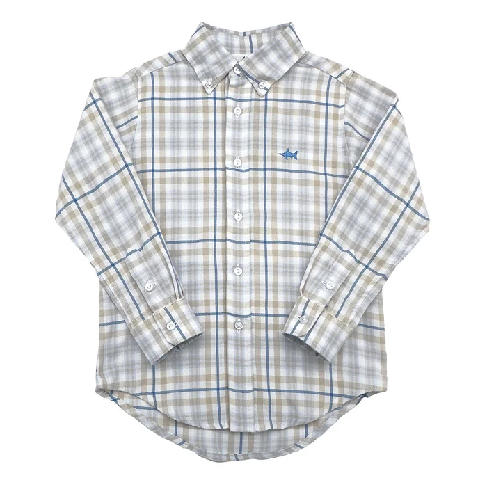 SALTWATER BOYS CARTER OXFORD SHIRT KHAKI/BLUE PLAID