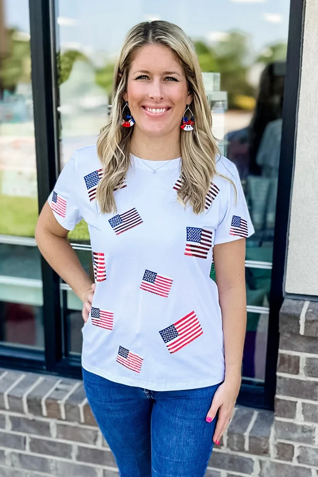 SEQUIN AMERICAN FLAG TEE
