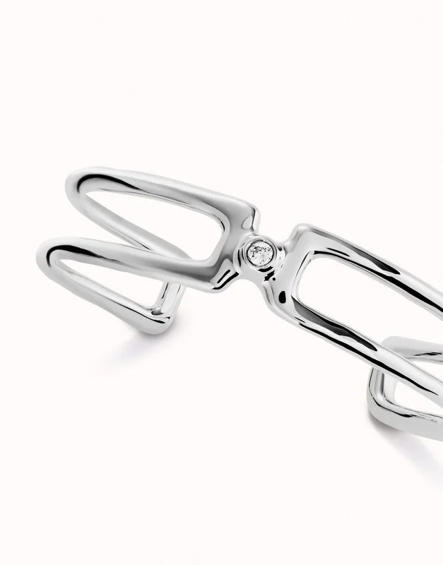 Ser Indomitable Silver Double Band Cuff Bracelet w/Stone Medium
