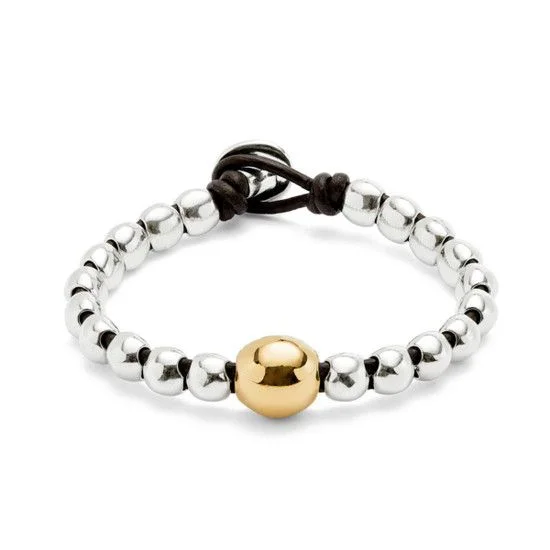 Ser Intrepida Silver Bead Bracelet w/Gold Orb Large
