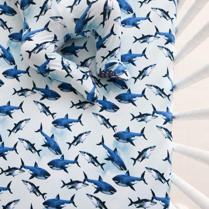Shark Blue Baby Crib Sheet | Sharks