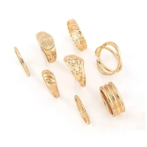 Shining Diva Fashion Latest Stylish Metal Boho Midi Finger Rings for Women and Girls – Set of 8 (14238r) Golden Metal No Gemstone