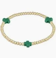 Signature Cross Gold 3mm Bead Bracelet Emerald