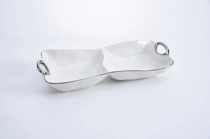 SILVER & WHITE 2 SECTION BOWL