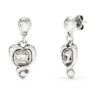 Silver Hanging Heart Earrings W/ Clear Crystal – UNO de 50