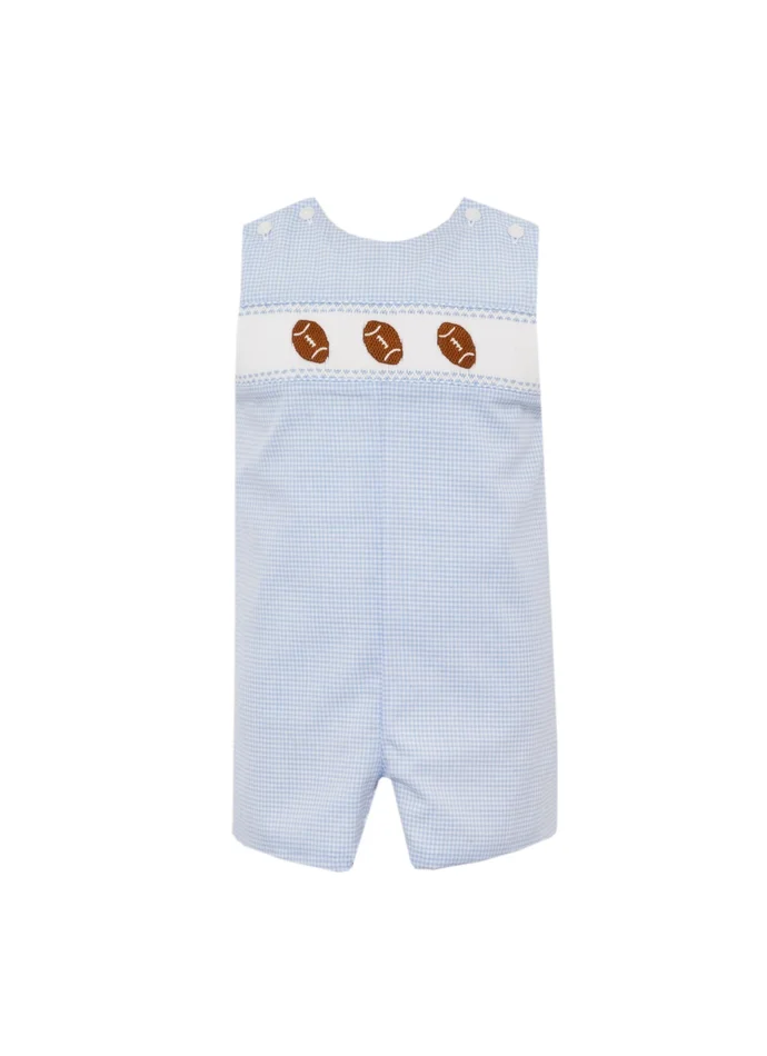 Smocked Football Boys Light Blue Gingham Jon Jon