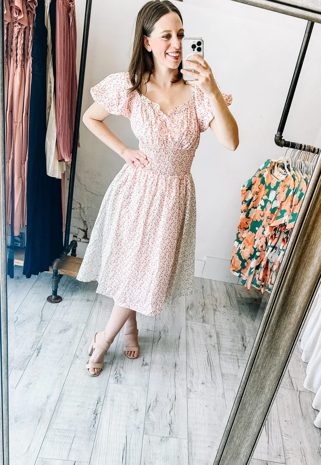Smocked Waist Mixed Media Dress