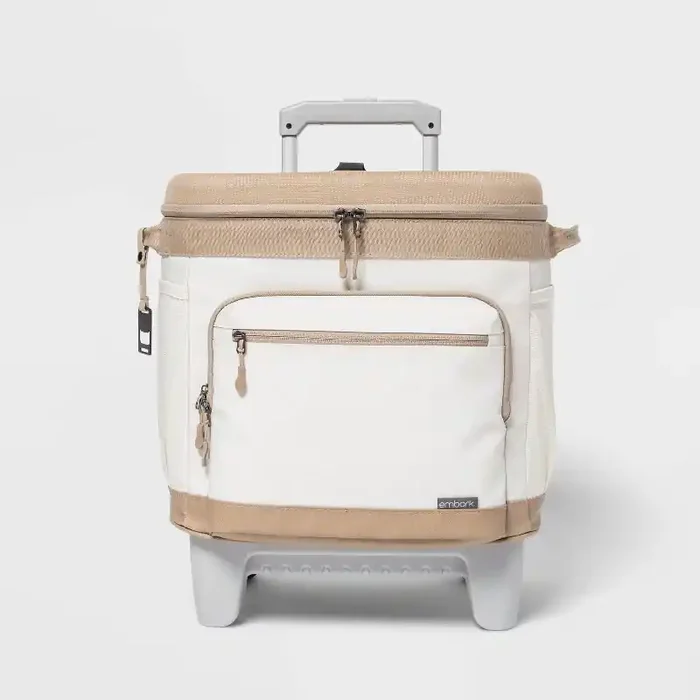 Soft Sided 26qt Roller Cooler Tan – Embark™ Rolling Cooler with Retractable Handle