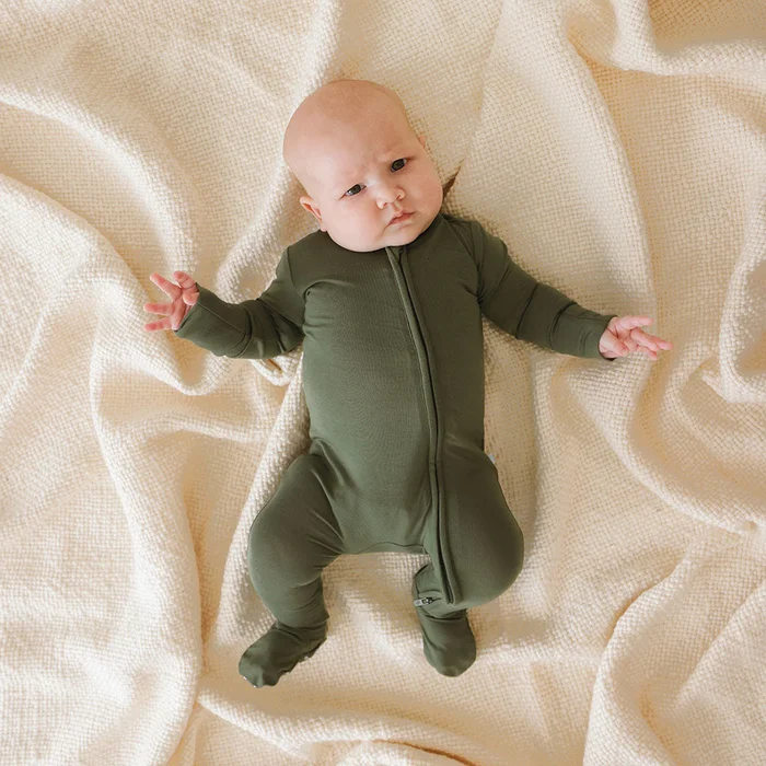 Solid Green One Piece Baby Footie Pajamas | Olive