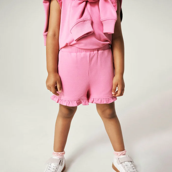 Solid Pink Toddler Girl Ruffled Terry Shorts | Cruisin’ Pink