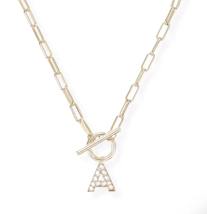 Sparkle Mini Toggle Initial Necklace in Gold – Natalie Wood Designs