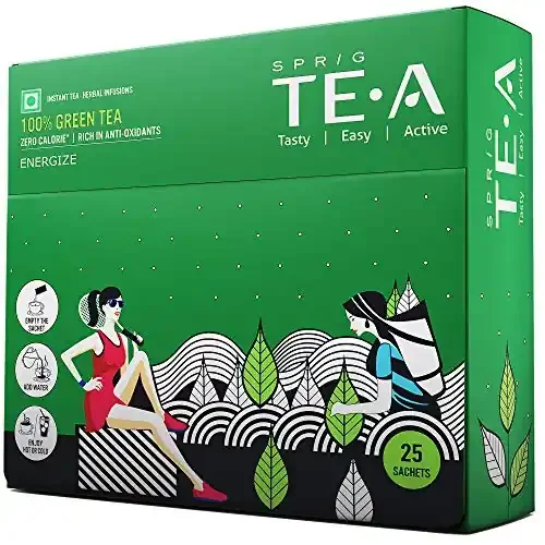 SPRIG TE.A 100% Green Tea Fully Soluble Green Tea Energize with Fresh Tender Tea Leaf Powder Rich in antioxidants ( Pack of 25 x 0.5g each ) Net Weight 12.5g