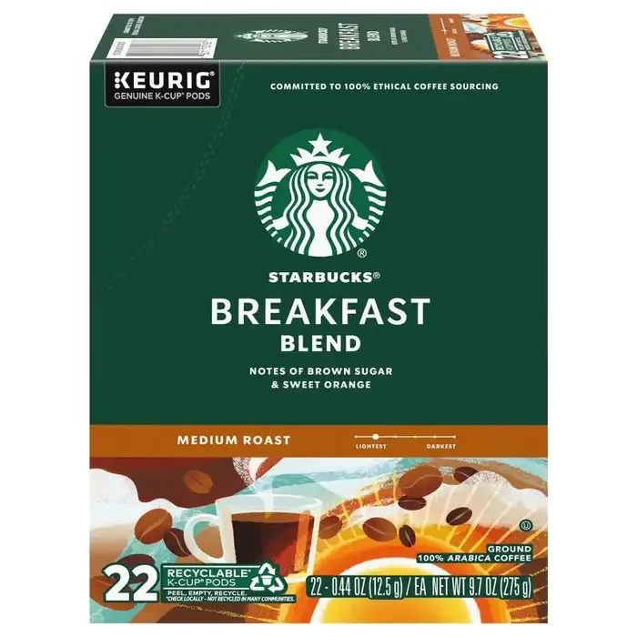 Starbucks Breakfast Blend Medium Roast Keurig K-Cup Coffee Pods – 22ct
