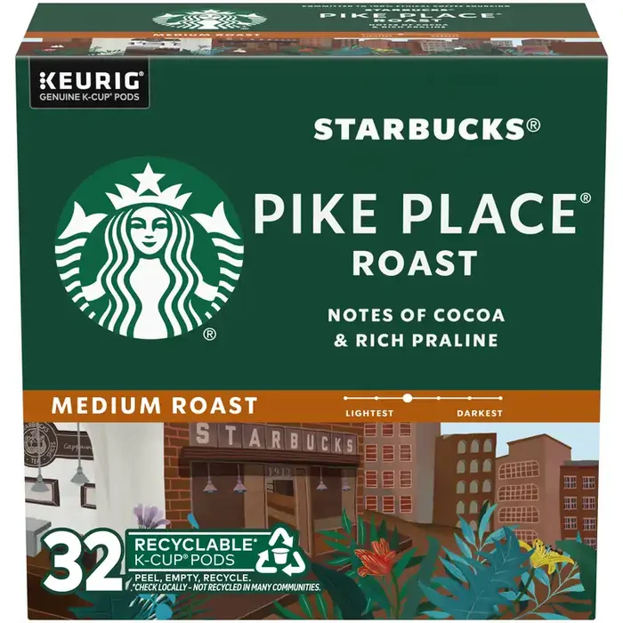 Starbucks K-Cup Coffee Pods, Medium Roast Coffee, Pike Place Roast For Keurig Coffee Makers, 100% Arabica, 1 Box – 14.1 oz