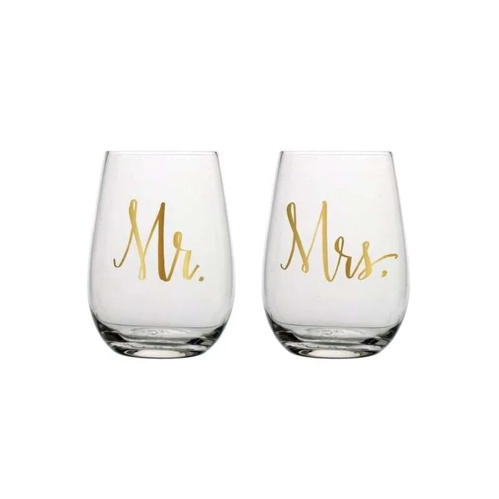 Stemless Wine 20 oz Mr & Mrs