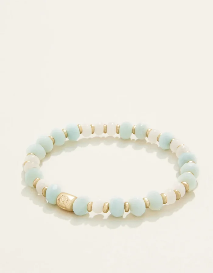 STONE STRETCH BRACELET 10MM SEAFOAM/WHITE