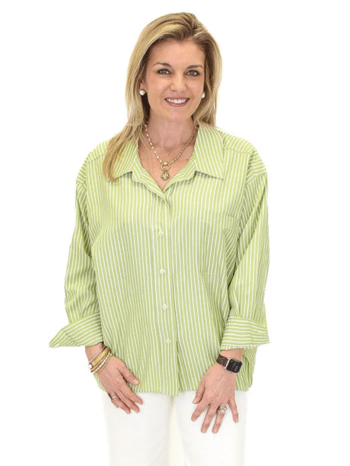 Striped Button-Down Top – Green