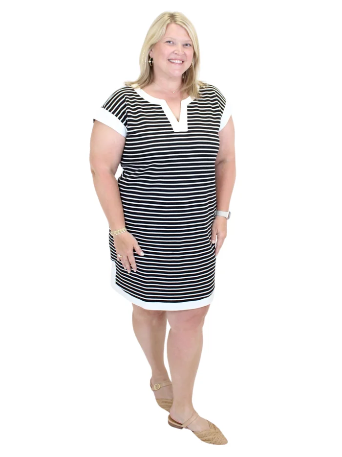 Striped Sailor Shift Dress – Black/White