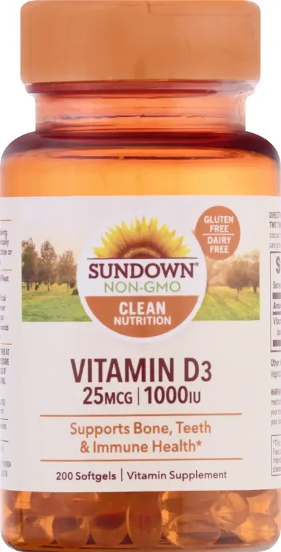 Sundown Non-GMO 25 mcg Softgels Vitamin D3 200 ea