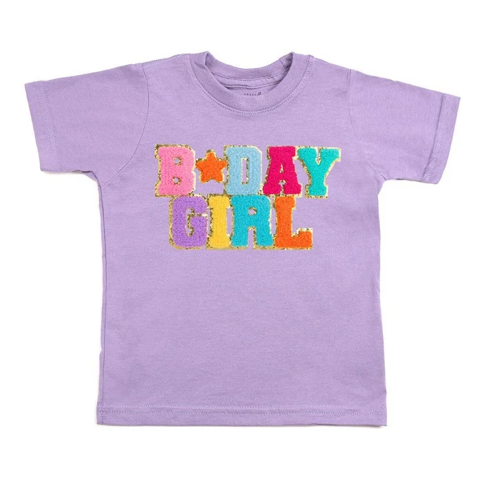 Sweet Wink Girl’s Birthday Girl Patch Short Sleeve T-Shirt – Lavender