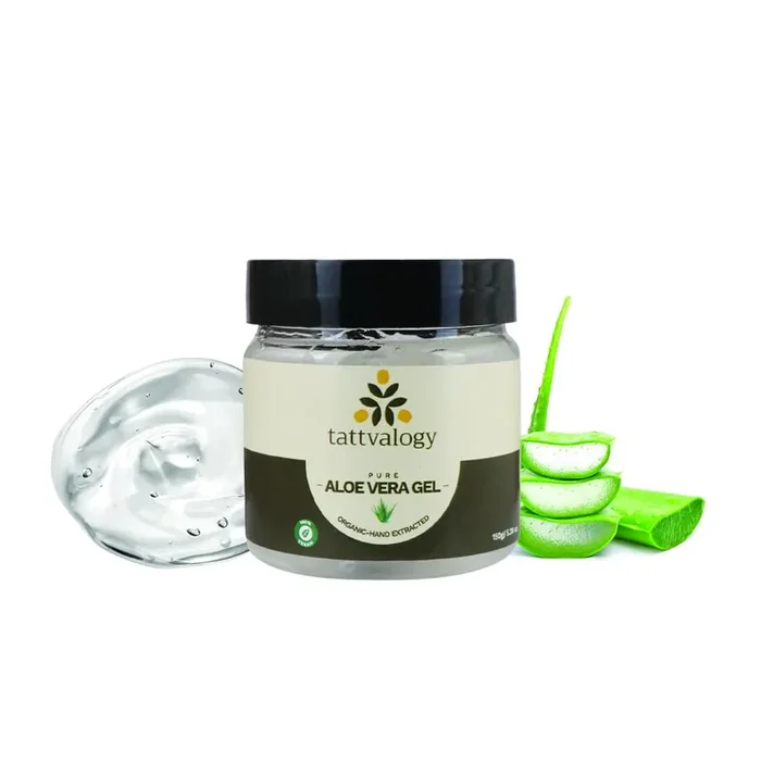 Tattvalogy Aloe Vera Gel 150g or 200ml Treat Fine Lines, Wrinkles, Acne & Skin Irritations For Clean, Soothing & Smooth Skin Hand Extracted Aloe Vera Pulp Natural & Organic Ingredients