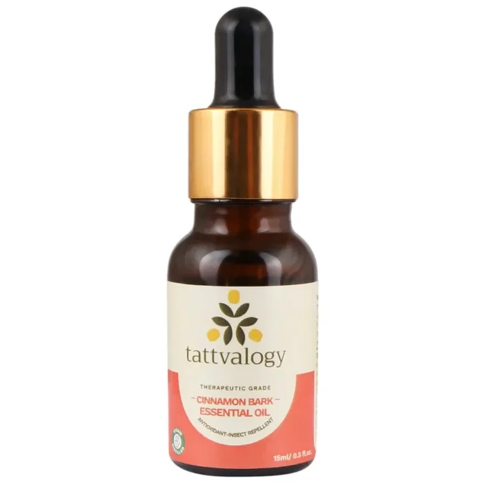 Tattvalogy Cinnamon Bark Essential Oil Therapeutic Grade & Undiluted Cinnamomum zeylanicum Boosts Brain Function and Improves Blood Circulation For Hair & Skin In Glass Bottle – 15 ML