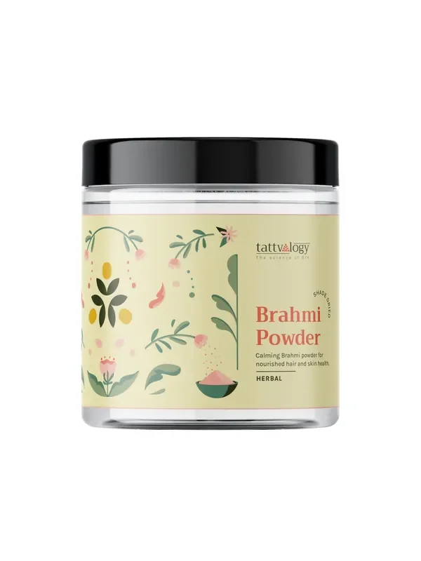 Tattvalogy Herbal Brahmi Powder 100% Bio Organic Brahmi Leaves Powder Bacopa Monnieri Herb for Hair Cleanser & Hair Care Reduces Stress & Anxiety Scalp Treatment In plastic Jar – 125 gm