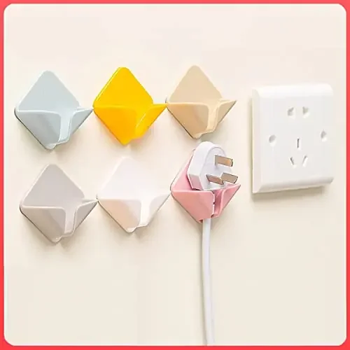 The Magic Makers Self Adhesive Wall Hooks Power Plug Socket Holder Pvc Waterproof Adhesive Sticky Hooks Multipurpose Home Organizer (Multicolor Pack Of 4 Pcs)
