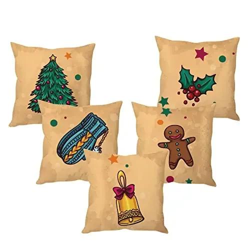 The Purple Tree Merry Christmas Cushion Cover Set Combo (Pack of 5, 16×16 inch) Christmas Decoration, Christmas Gifts, Xmas Gift, Sofa Cushion Cover, Christmas Decor SC167