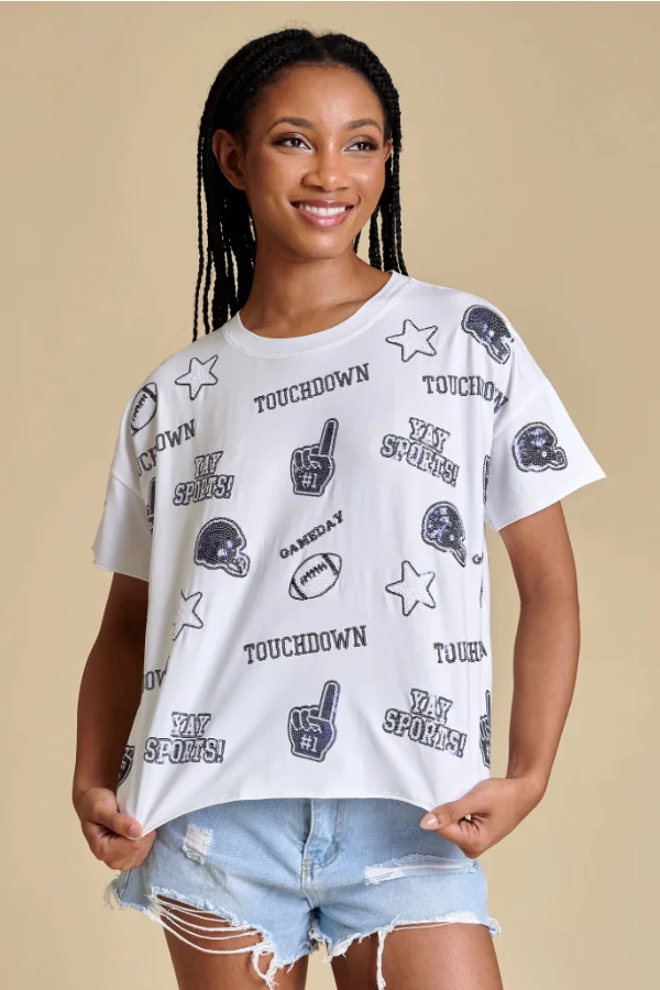 THE SEQUIN FOOTBALL TEE | NAVY