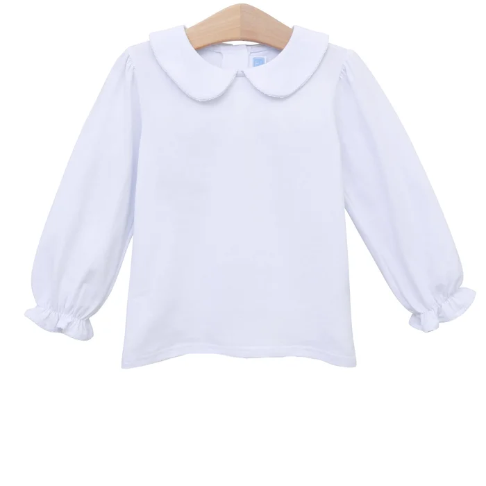 Trotter Street Kids Girl’s Peter Pan Collar Top- White