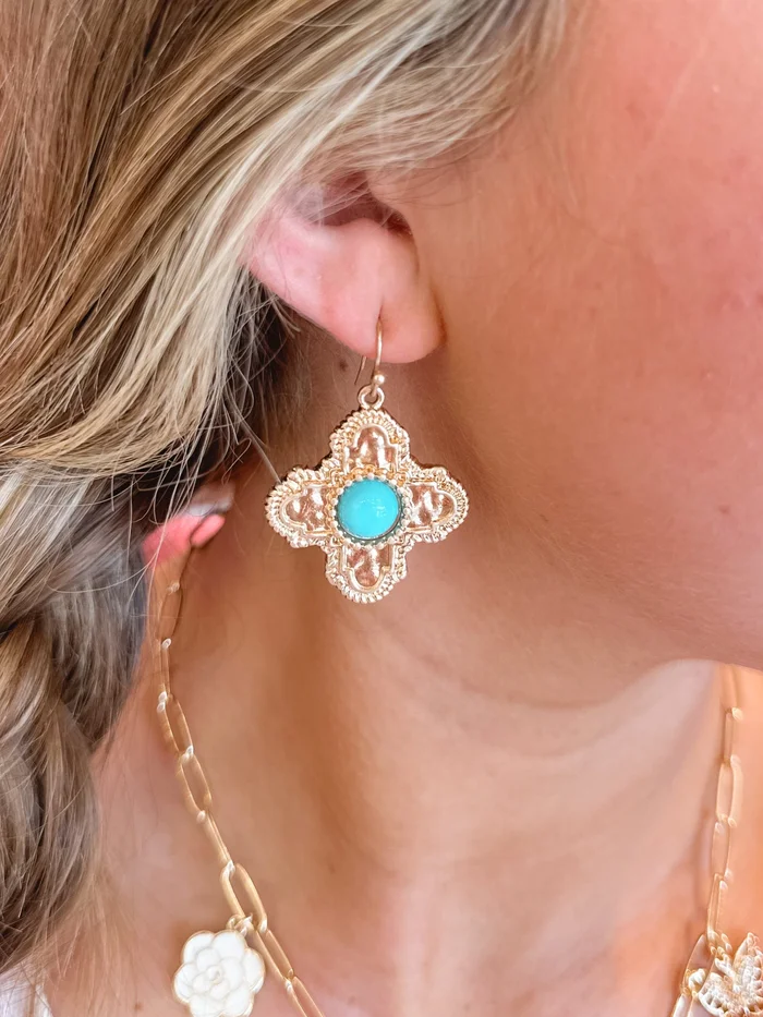 Turquoise Vintage Clover Drop Earrings