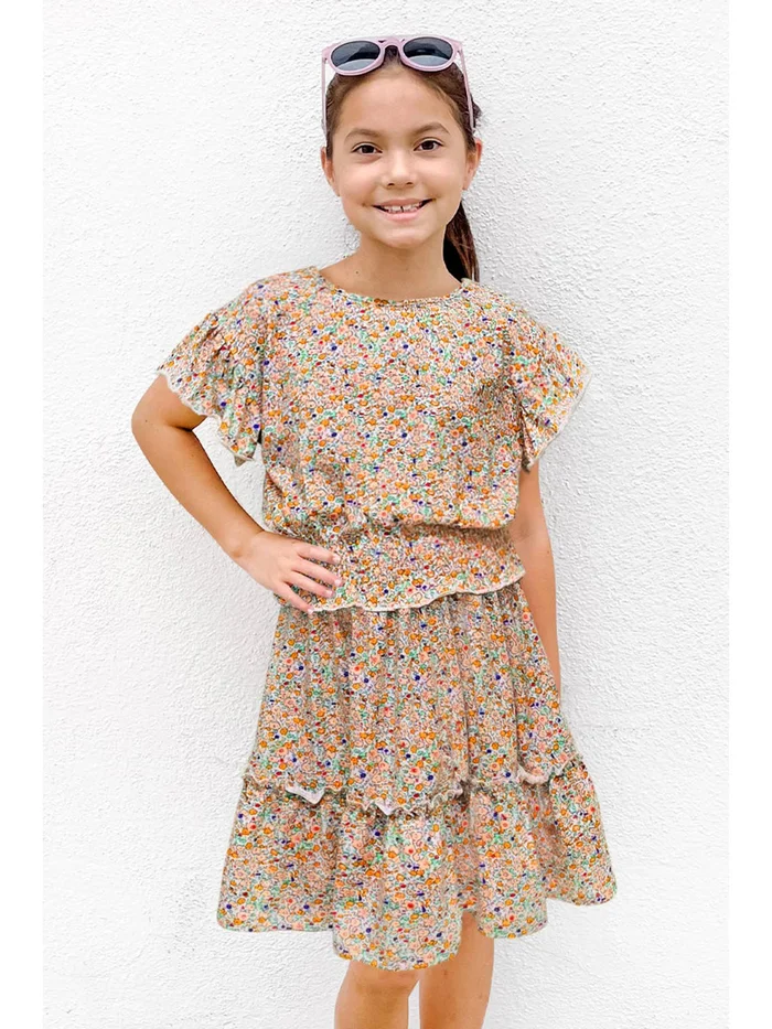 Tween Girl’s 2 Piece Orange Floral Skirt Set