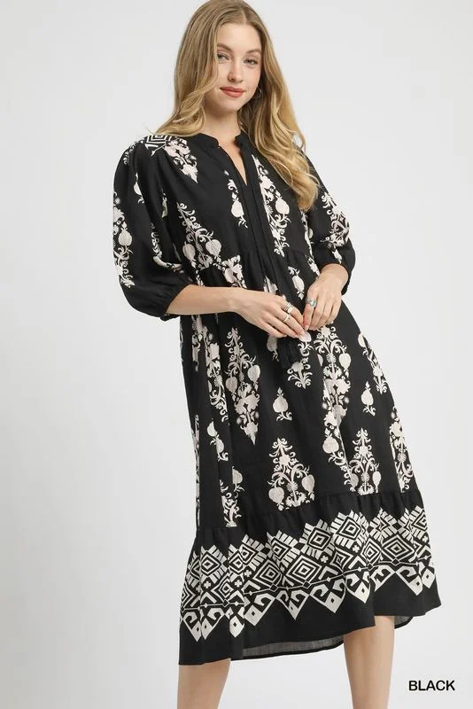 Umgee Floral Print Midi Dress