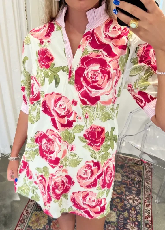 Umgee Flower Print High Ruffle Dress-K0560