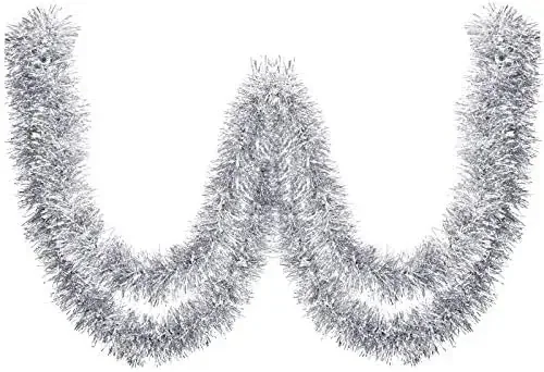 Urvi Creations 2 Pcs Artifficial Silver Shiny Tinsel Christmas Strings,Garlands Ribbon for New Year Xmas Christmas and Tree Decoration 6 Ft