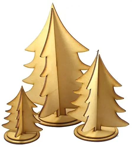 Urvi Creations 3 Different Size Wooden Xmas/Christmas Tree/Pine Tree Table Top Christmas Tree for Christmas Decoration 8.5_5.5-3.5 Inch DIY Christmas Craft