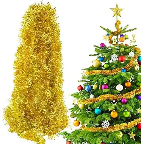Urvi Creations 5 Pcs Artifficial Golden Shiny Tinsel Christmas Strings,Garlands Ribbon for New Year Xmas Christmas and Tree Decoration 6 Ft