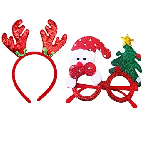 Urvi Creations Christmas Hairband and Goggles Combo Set for Christmas Xmas Funny Party for Children or Adult and Christmas Gift for Kids
