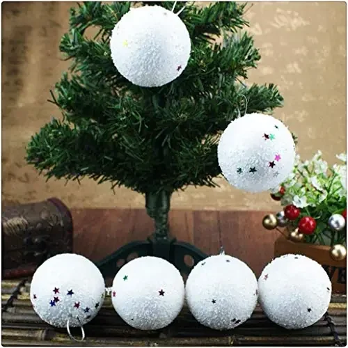 Urvi Creations Christmas Tree Xmas Tree Decoration 12 Pcs White Snow Balls Hanging Ornaments for Xmas Christmas Party Decor