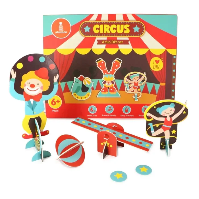 VARANASI WOODEN TOYS Circus Themed 3D Paper Art and Craft DIY Kit for Kids 5 Years Above to Create a Stage Clown Juggler Ballerinas Monkey and Seal