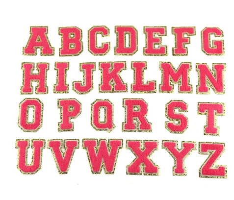 Varsity Glitter Patches in Neon Pink