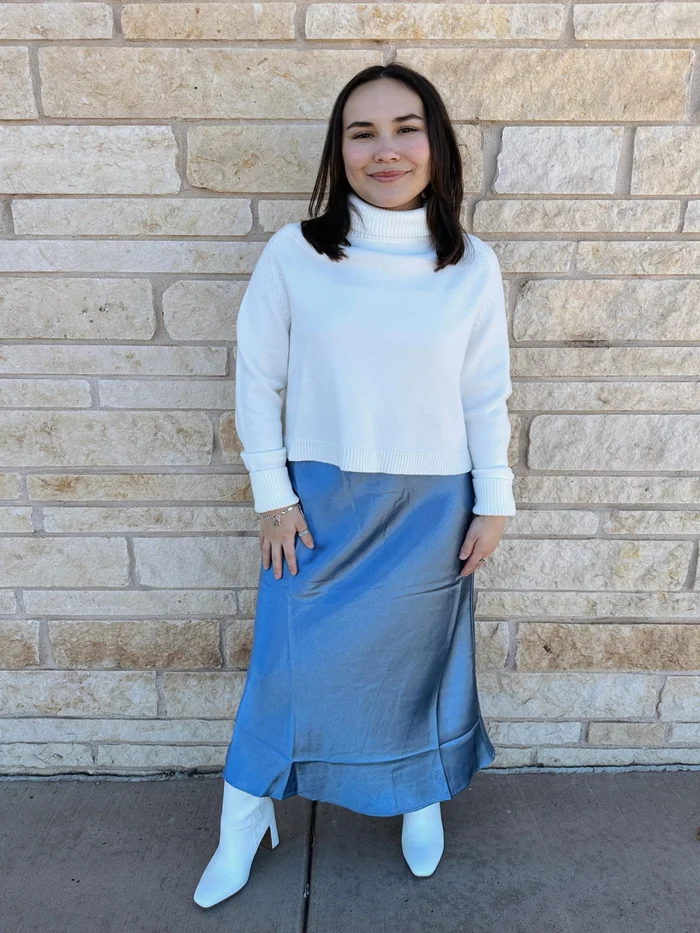 Vintage Satin Dream Skirt – Gray Blue