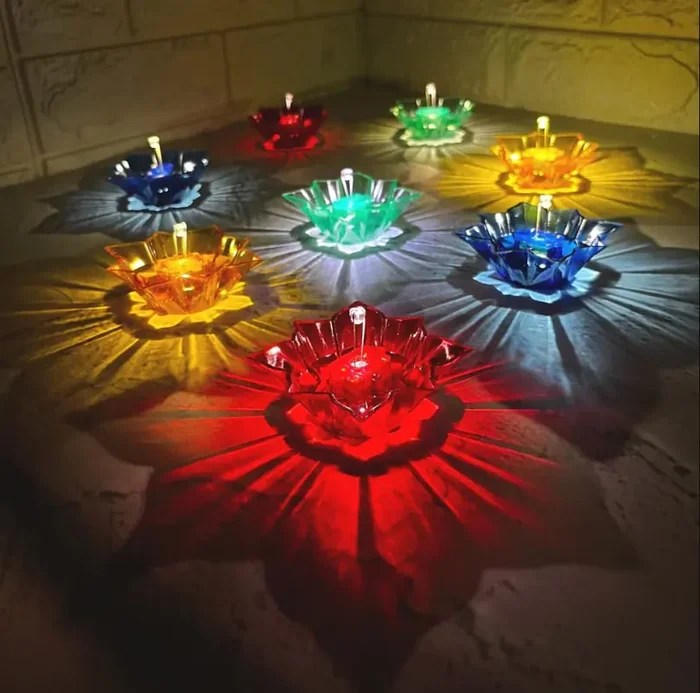 Water Sensor Reflection Led Diyas with Water Sensing Technology E-Diya (Set of 8) Warm Orange Ambient Lights, Battery Operated Led Candles for Home Decor, Festivals Decoration