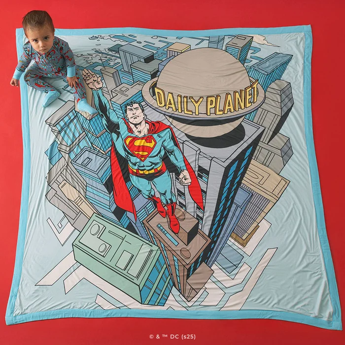WB Gray Reversible Baby Blanket | Superman & Soaring Superman