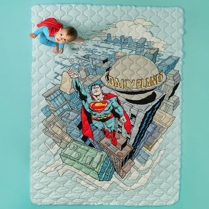 WB Gray Reversible Baby Blanket | Superman & Soaring Superman