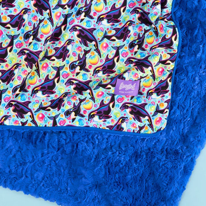 Whale Blue Double-sided Plush Swaddle | Lisa Frank® Max Splash