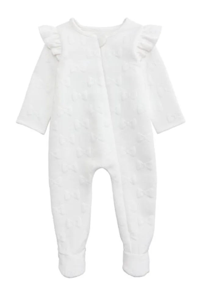 WHITE QUILTED BOW FOOTIE
