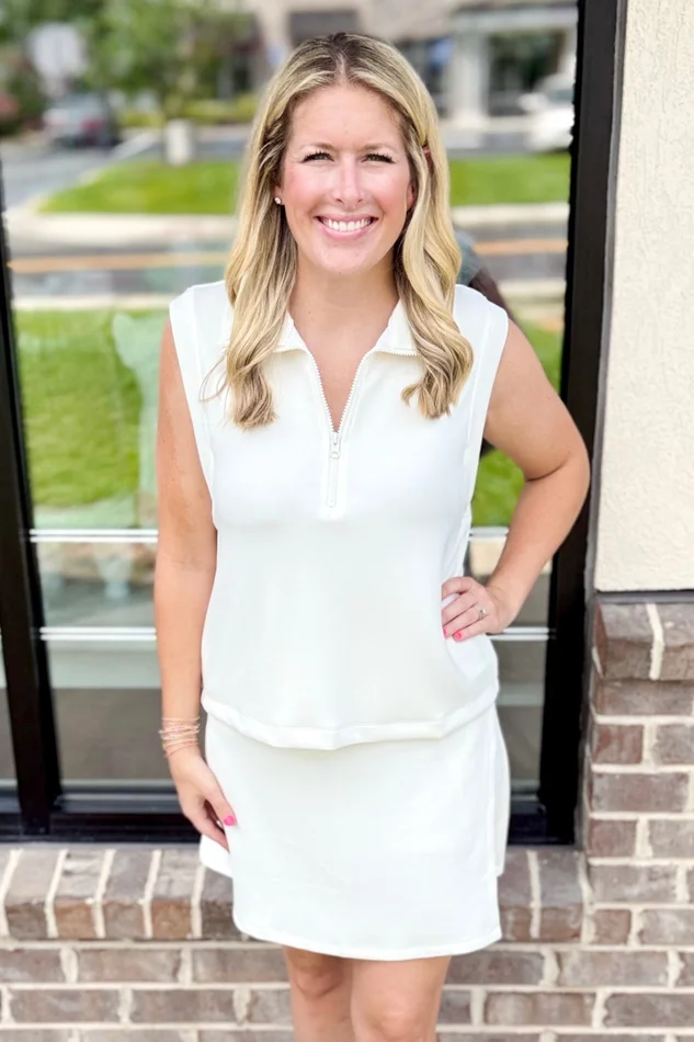 WHITE ZIP TANK & SKORT SET